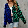 thumbnail image 2 of SWSMCLT Women's Long Sleeve Chunky Sweater V Neck Casual Cozy Baggy Knit Cardigan Sweater Cheetah Color Block Button Up Dark Green Large, 2 of 4