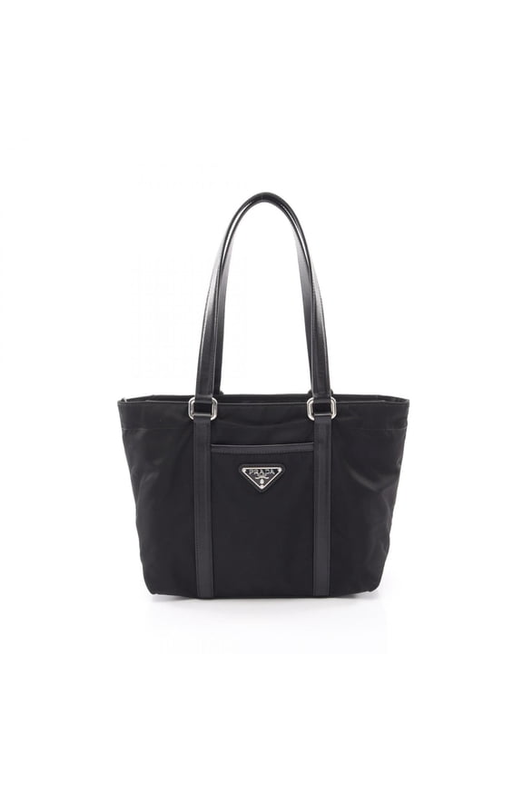 Pre-Owned Prada Triangle Logo Tote Bag Handbag Nylon Saffiano Leather Women's Black