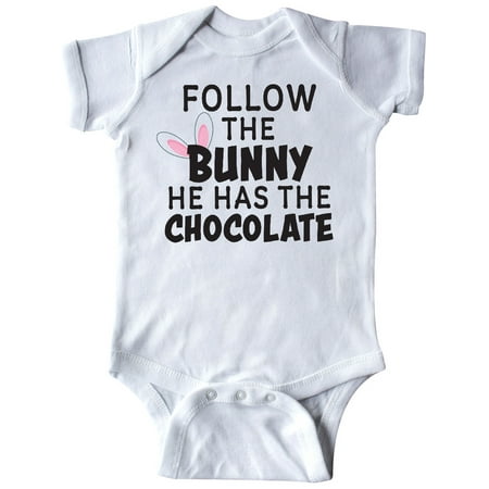 

Inktastic Follow The Bunny He Has The Chocolate with Bunny Ears Gift Baby Boy or Baby Girl Bodysuit
