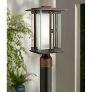 Franklin Iron Works Fallbrook Modern Industrial Post Light Bronze 15 3/4" Clear Frosted Double Glass for Exterior Barn Deck House Porch Yard Patio