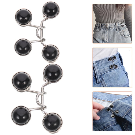 BESTYASH Durable Adjustable Jeans Buttons Nailfree Reusable Alloy Fasteners for Pants and Black 4pcs