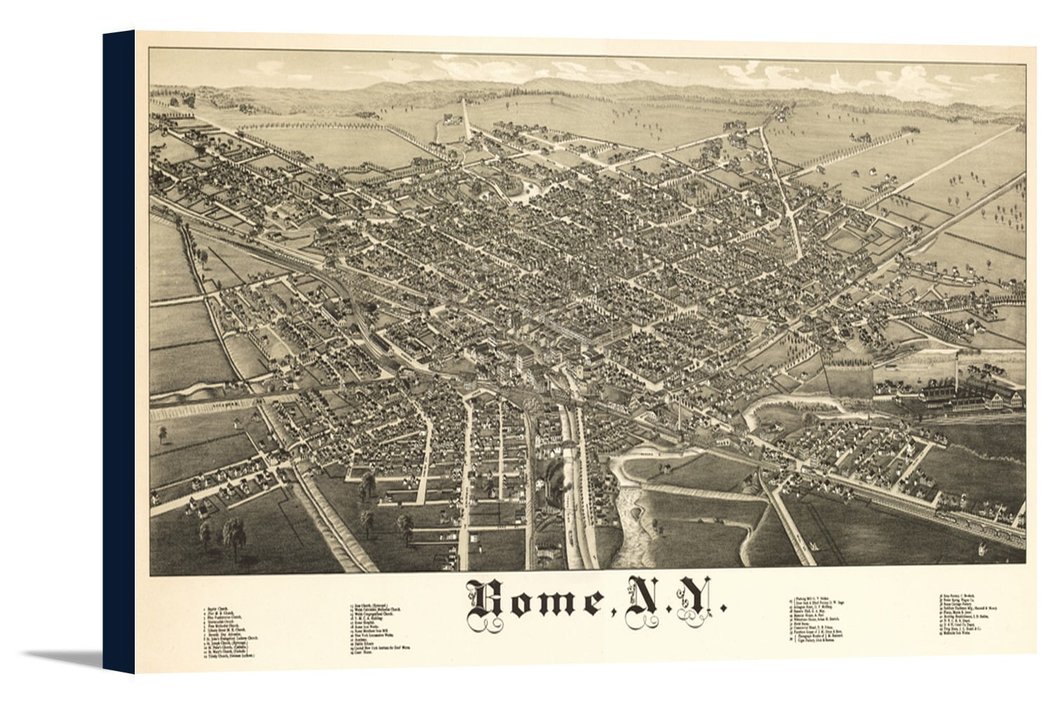 Rome, New York Panoramic Map (18x8.5 Gallery Wrapped Stretched Canvas