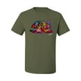 thumbnail image 2 of Wild Bobby, Colorful Rainbow Cat Animal Lover Men's Graphic T-Shirt, Military Green, Large, 2 of 3