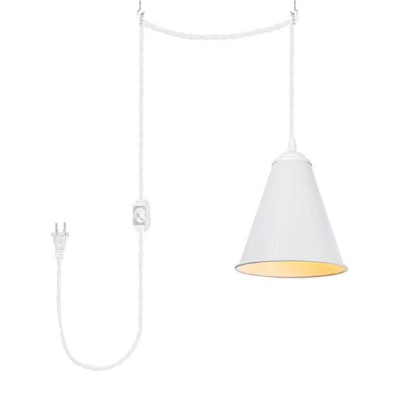 KAYYELAMP White Metal Cone Lampshade E12 Base Modern Design Pendant Light Fixture 15 Feet Plug in Dimmer Cord Hanging Lamp for Kitchen Loft Dining Room(No Bulb)