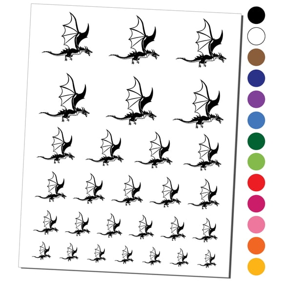 Fierce Flying Dragon Water Resistant Temporary Tattoo Set Fake Body Art Collection - Purple
