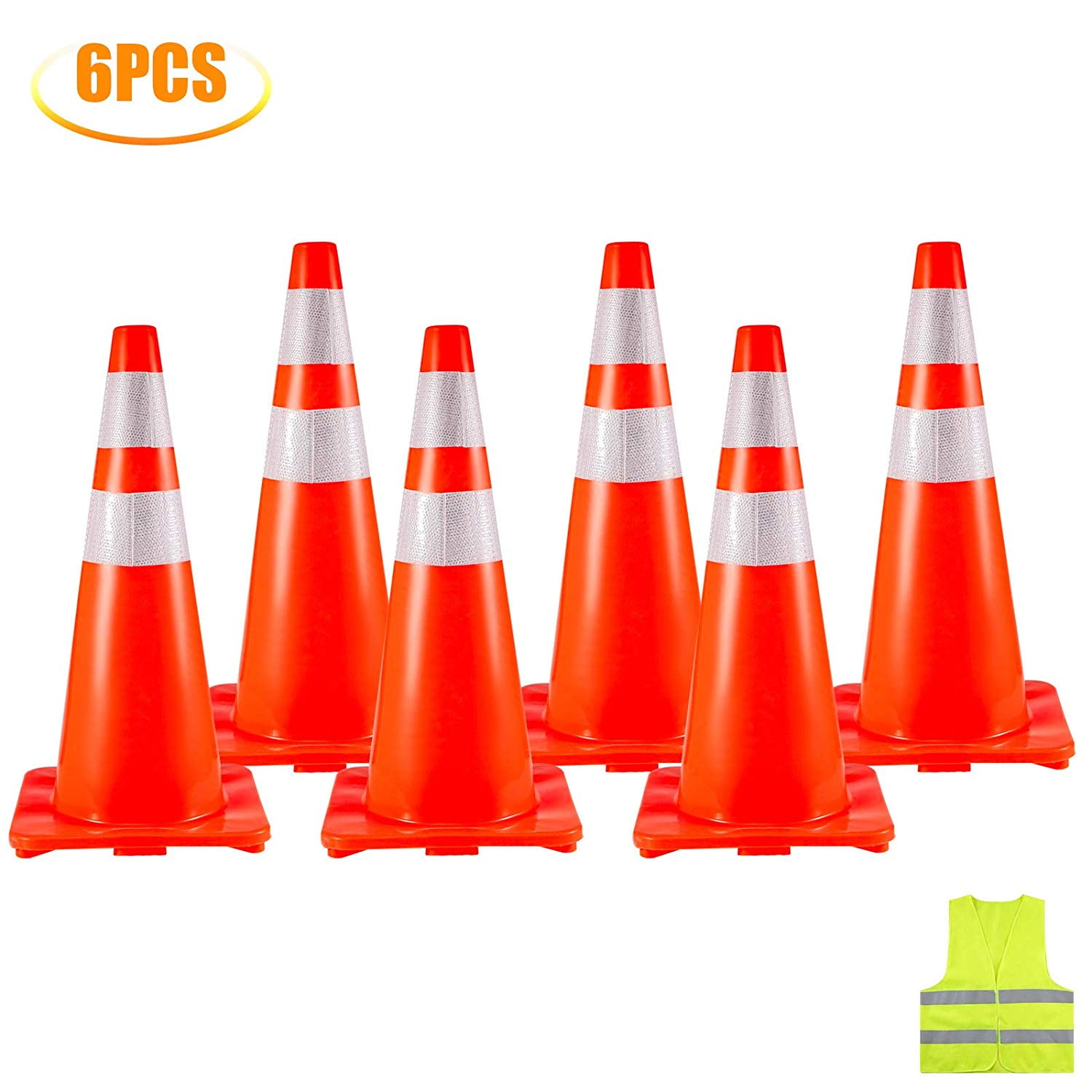 VEVOR 6X28" Traffic Cones Safety Cones Traffic Safety Cone with