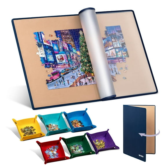 Tektalk Foldable Jigsaw Puzzle Board with 6 Color Sorting Trays Portable Puzzle Mat with Puzzle Dustproof Cover for Puzzle Storage Puzzle Saver (Khaki, 2000 Pi