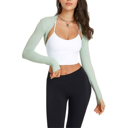 2 Pieces Women's Long Sleeve Crop Tops Cutout Workout Shrug Yoga Sports Tee  Bodysuit Casual Cropped Sweatshirts : : Clothing, Shoes 