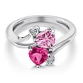 thumbnail image 3 of Gem Stone King 925 Sterling Silver Pink Moissanite Pink Created Sapphire and White Moissanite Ring for Women (1.63 Cttw, Heart Shape 6MM, Gemstone Birthstone, Size 7), 3 of 6