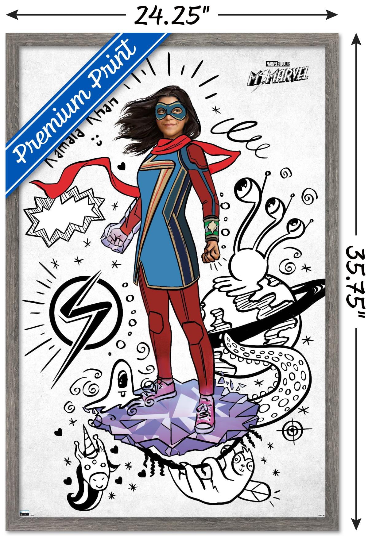Marvel Ms. Marvel - Doodles Wall Poster, 22.375" x 34" Framed