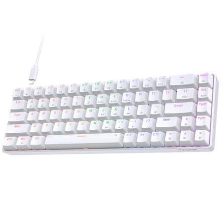 Dierya&Tmkb T68SE 60% Mechanical Gaming Keyboard 60%,RGB Backlit Ultra-Compact 68 Keys Keyboard with Stand-Alone Arrow Keys for Windows Laptop PC Mac,Clicky Blue Switch,White