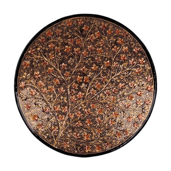 NATRIEL Handcrafted Papier Mache Wall Plate, Papeir Mache Handmade Handpainted Leaf chinar work Wall Plates for Decor Made from Eco Friendly Paper pulp Sustainable (Black)