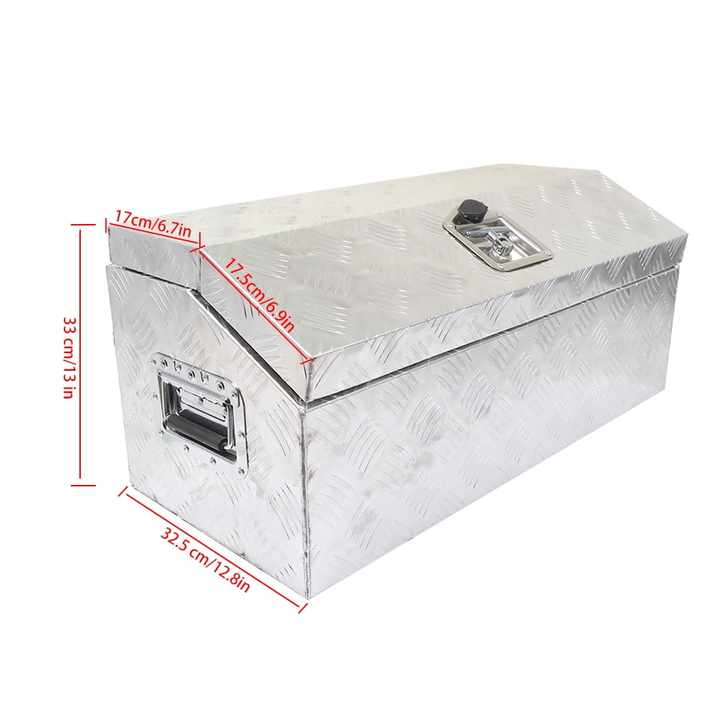 munirater 30 Inch Trailer Tongue Tool Box Chest Box Diamond Tread Aluminum Heavy Duty Truck Pick Up Underbody Storage Organizer Weather Resistant Seal Planks w/Keys Sliver