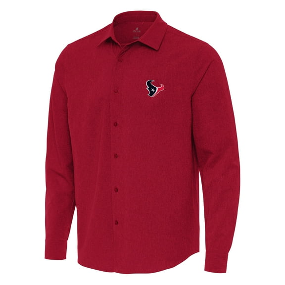 Men's Antigua Red Houston Texans Exposure Woven Long Sleeve Button-Up Shirt