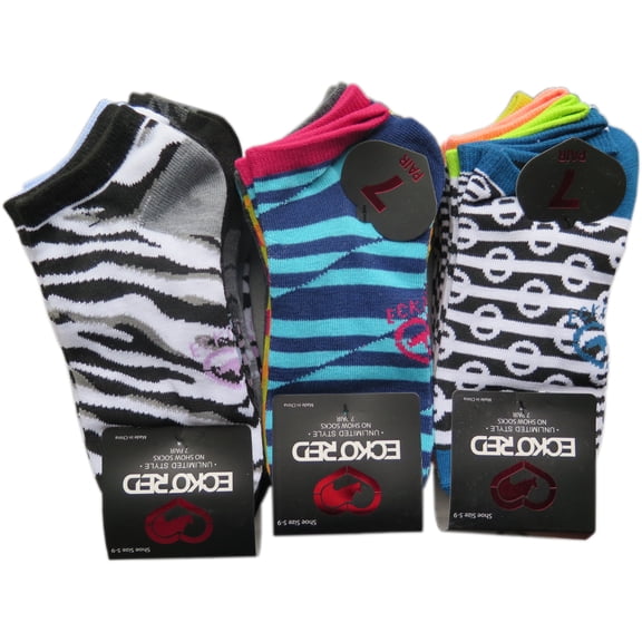 21 Pairs Ecko Red Women's Fun Print Low Cut Ankle Socks Assorted (Style 1)