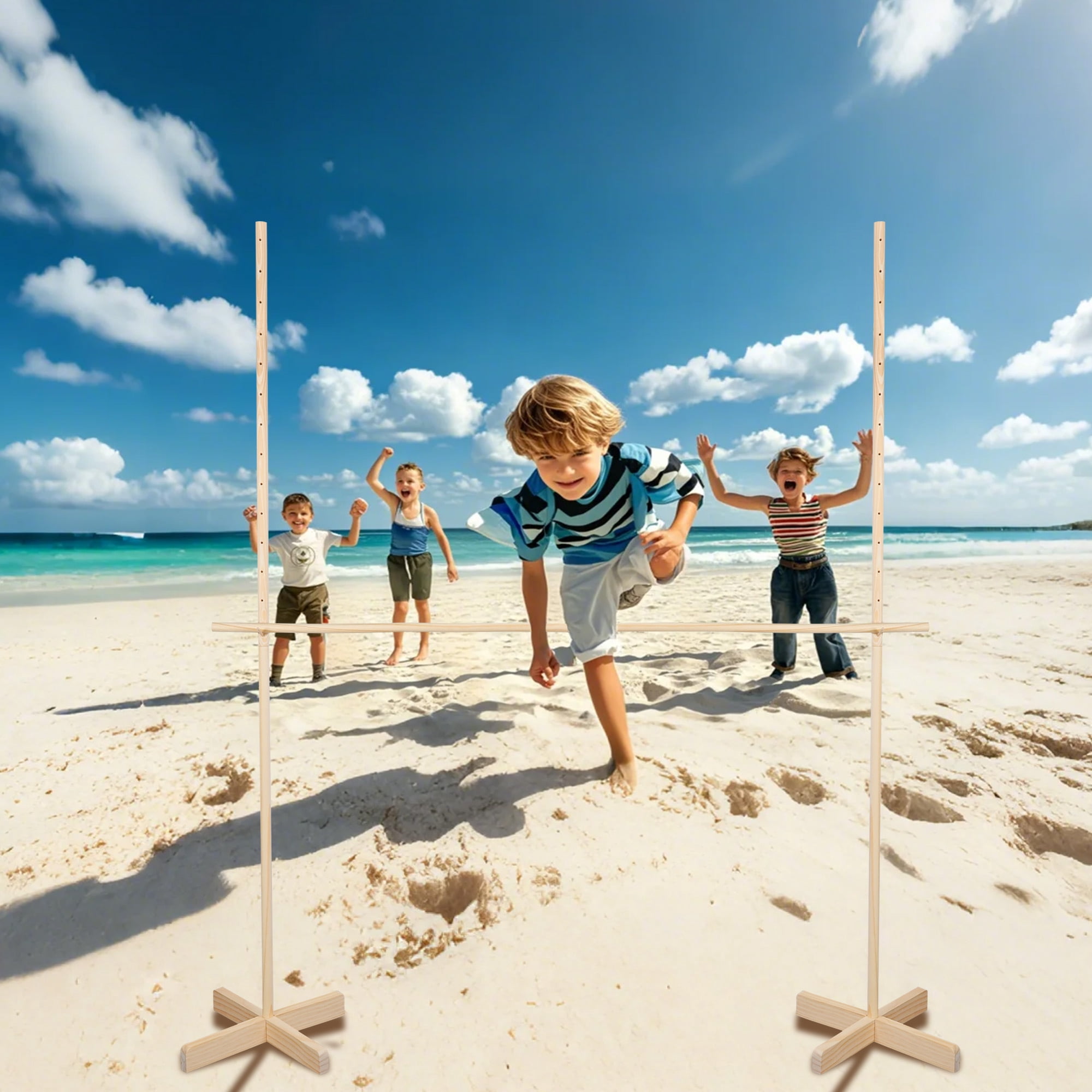Fugocen Wooden Limbo Game 4.7ft Tall Limbo Pole How Low Can You Go Outdoor Game Set