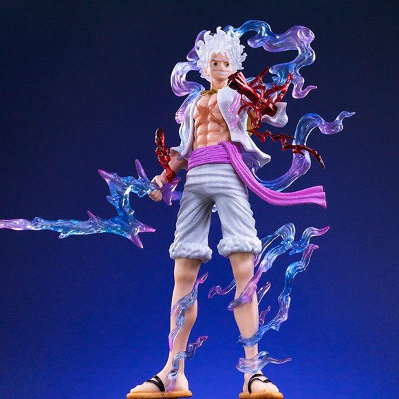 Nouvelle Statue en une Seule Pièce Luffy, Monkey D Luffy à Cinq Vitesses en Forme de Dieu Soleil Statue 21 Cm/8,3 Pouces Support Luffy Statues de Dessin Animé PVC de Collection A