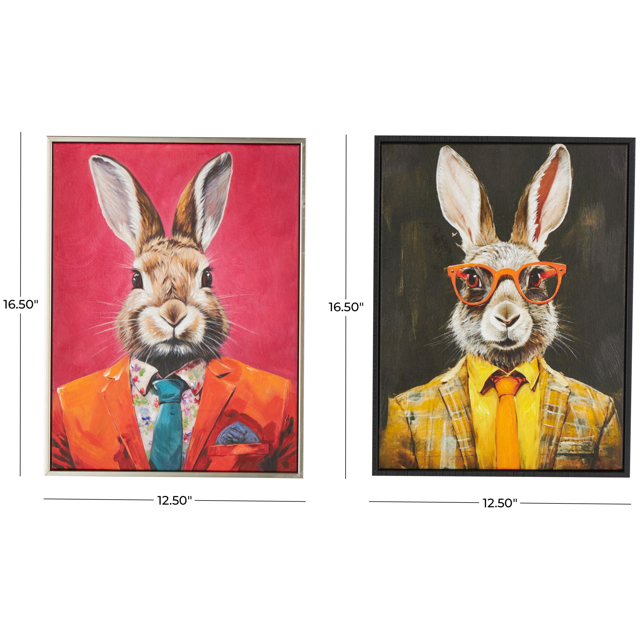 13" x 17" Business Rabbit Framed Wall Art with Glasses and Handkerchief, by DecMode (2 Count)
