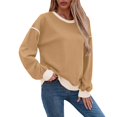 thumbnail image 3 of Sudadera Informal de Larga para Mujer, Cuello Redondo, Holgada, , con Ribete en Contraste. Amarillo XL, 3 of 9