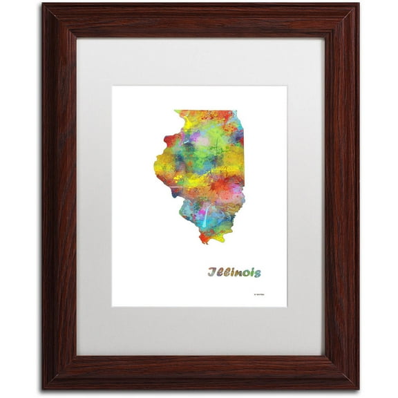 Trademark Fine Art "Illinois State Map-1" Canvas Art by Marlene Watson, White Matte, Wood Frame