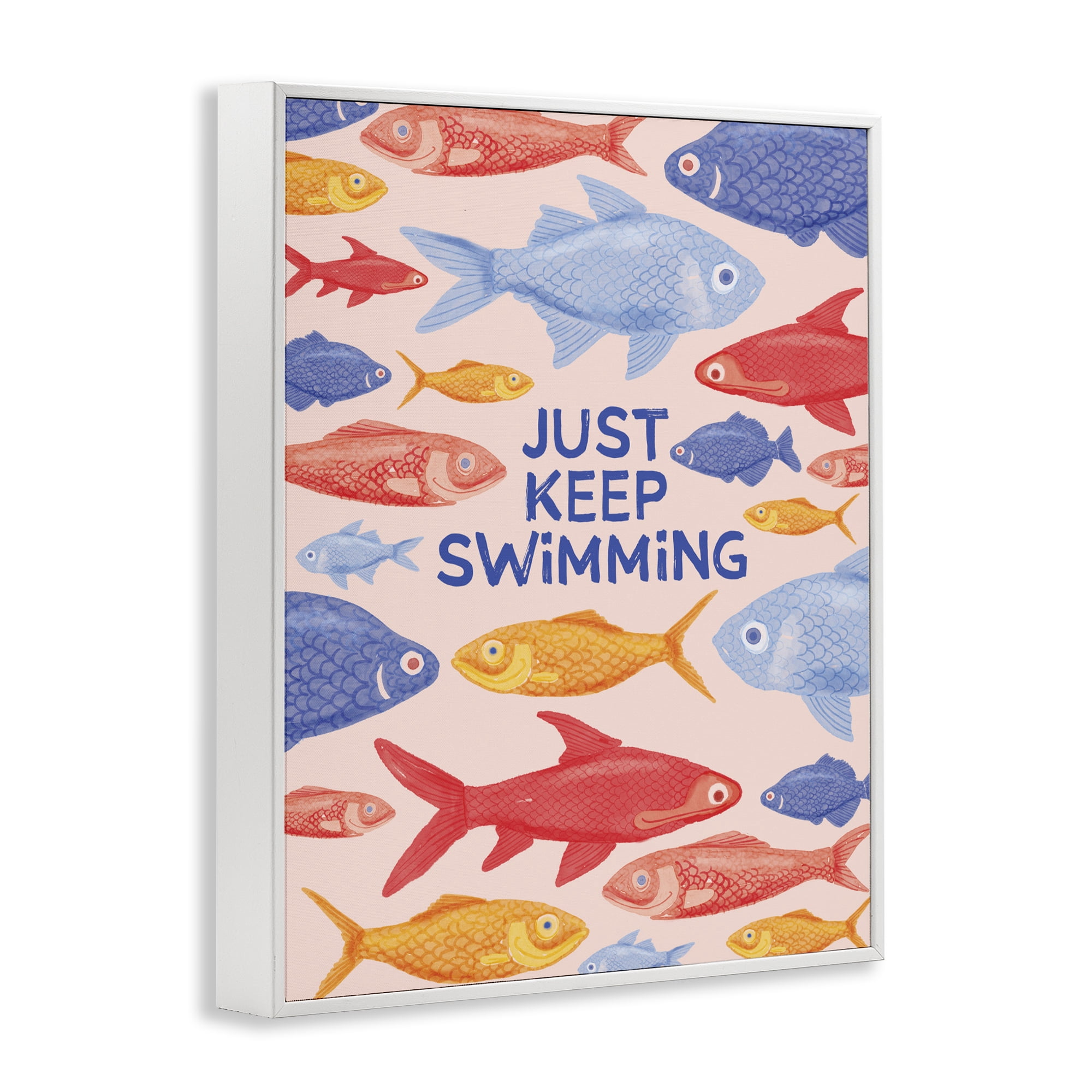 Stupell Industries Just Keep Swimming Fish White Framed Giclee Art, design by The Paper Curator