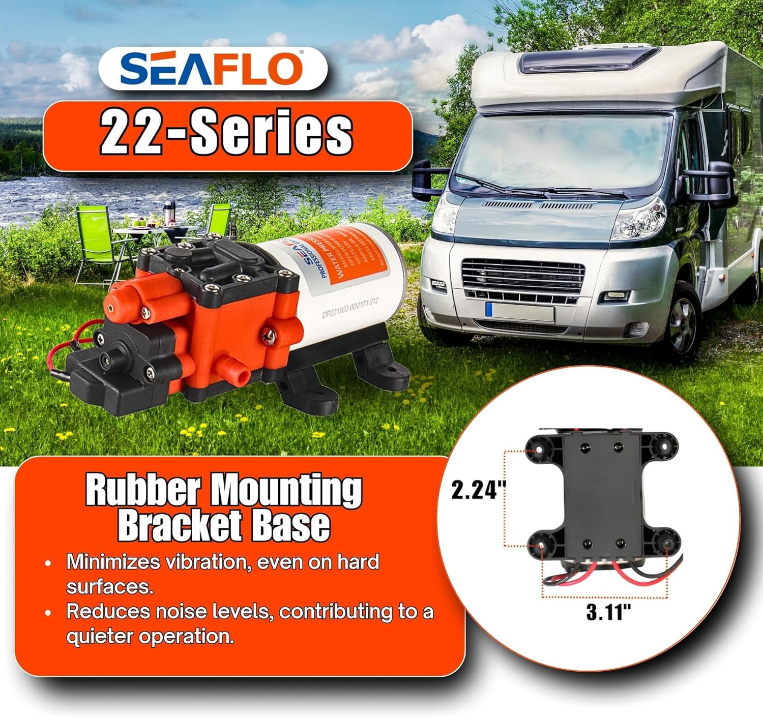SEAFLO 22-Series 12V Water Pump – 1.3 GPM, 100 PSI | On-Demand Diaphragm Pump for RV, Marine, Agriculture & Off-Grid Use