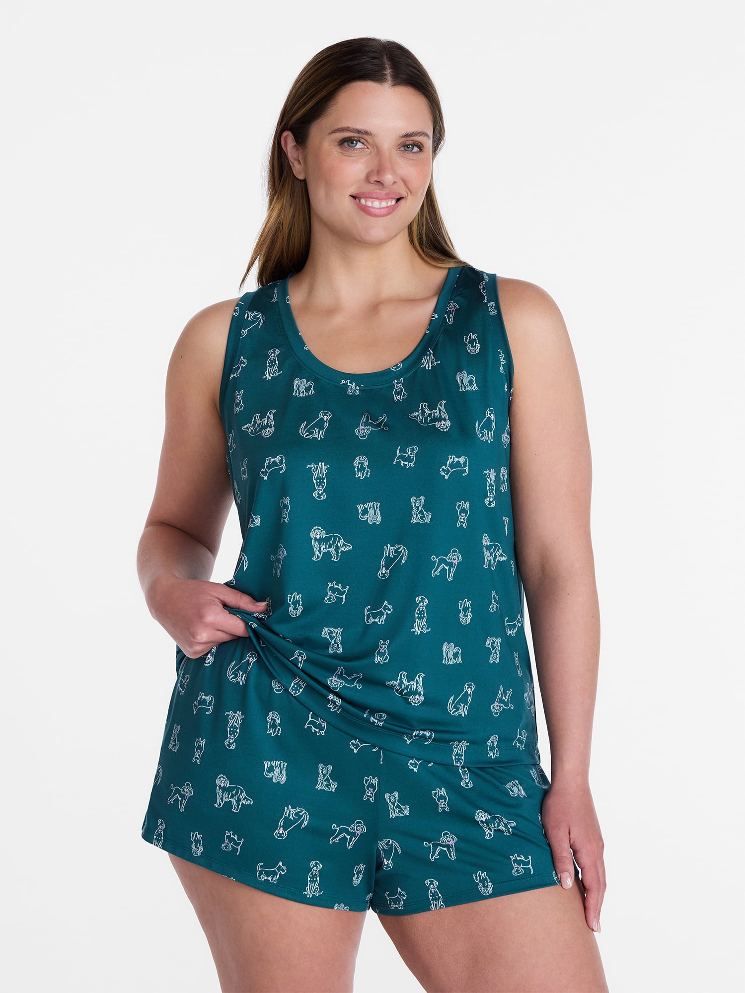 Joyspun Women's Tank Top and Shorts Pajama Set, 2-Piece, Sizes XS-3X