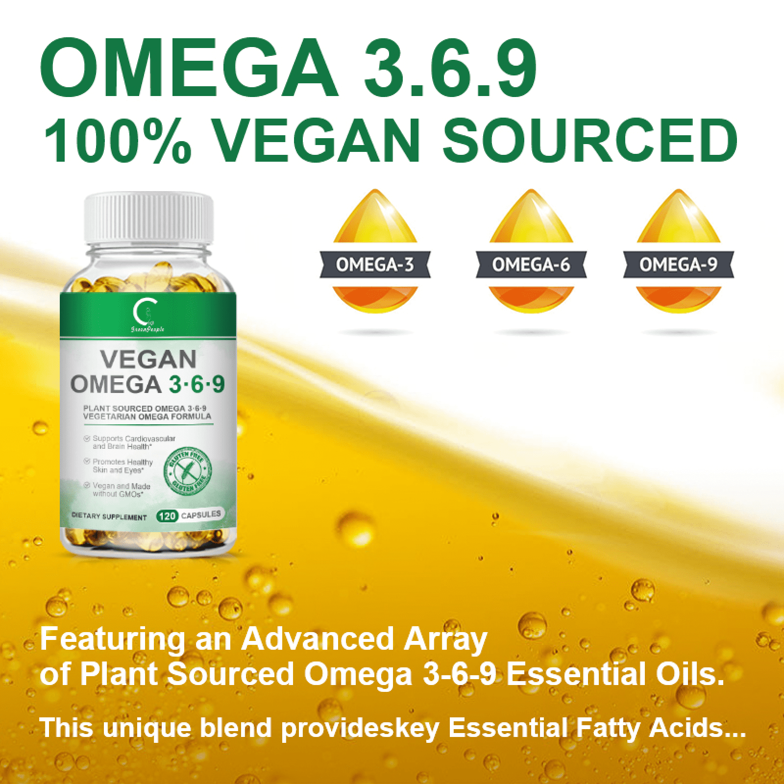 (2 Pack) Omega 3 6 9 Vegan Capsules | 5 in 1 Essential Fatty Acid Complex - 240 Count