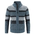 thumbnail image 2 of YODETEY Mens Zip Up Knitted Cardigan Thick Sweater Stand Collar Fleece Lined Warm Blue 6(M), 2 of 7
