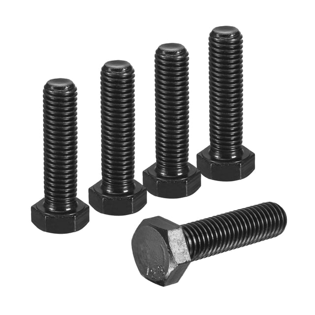 Paquete de 5 Tornillos de Cabeza Hexagonal Izquierdo M12-1.75 x 45mm, Acero al Carbono con Óxido Negro, Tornillos de Rosca Totalmente Inversa para Maquinaria, Automóviles y Construcción