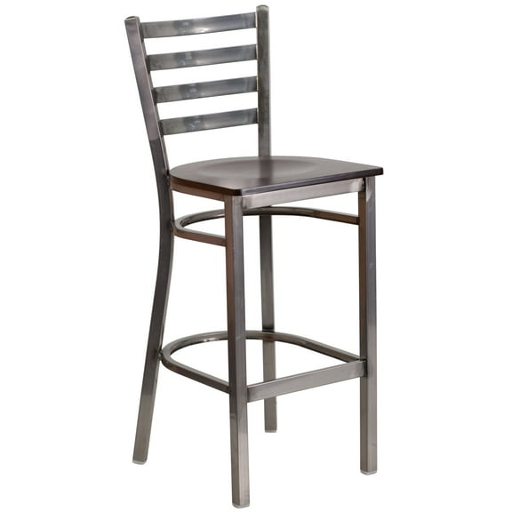 Flash Furniture Clear Coated Ladder Back Metal Restaurant Barstool - Burgundy Vinyl Seat