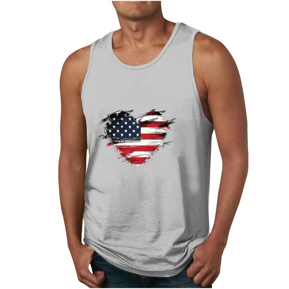 Jessboyy Mens American Flag Printed Tank Tops 4th of July Shirts for Men Patriotic Tank Tops Independence Day Summer Holiday USA T-shirts Gray,XXXXL