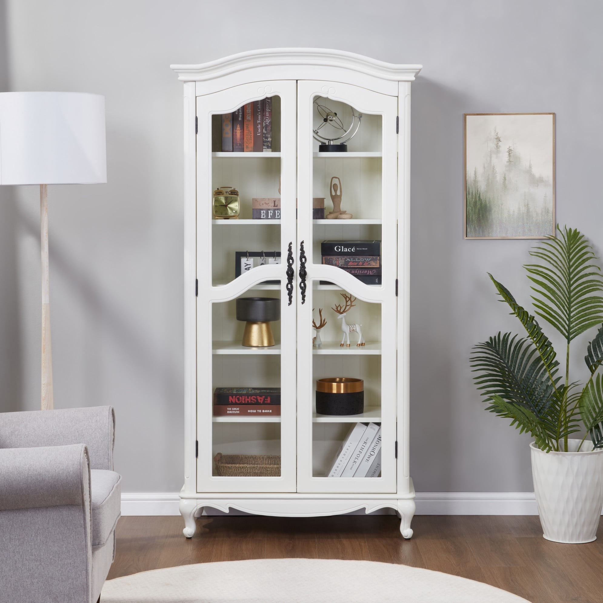 MONSLIPA Display Cabinet, Arched Glass Doors, 3-Tier Shelves