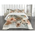 thumbnail image 3 of Ambesonne Leopard Quilted Bedspread Set 3 Pcs, Tender Abloom Watercolor, Queen Size, Peach Ginger and Grey Teal, 3 of 5