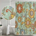 thumbnail image 5 of Teal Green Boho Floral Shower Curtain, Waterproof Shower Curtains for Bathroom, Vintage Abstract Art Ethnic Flowers Washable Fabric Bathtub Curtain Set Bath Decor with 12 Hooks Standard 72"x72", 5 of 8
