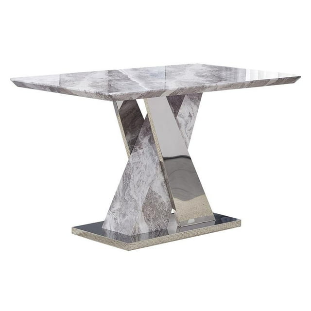 White Faux Marble Counterheight Dining Table with Stainless Steel Base
