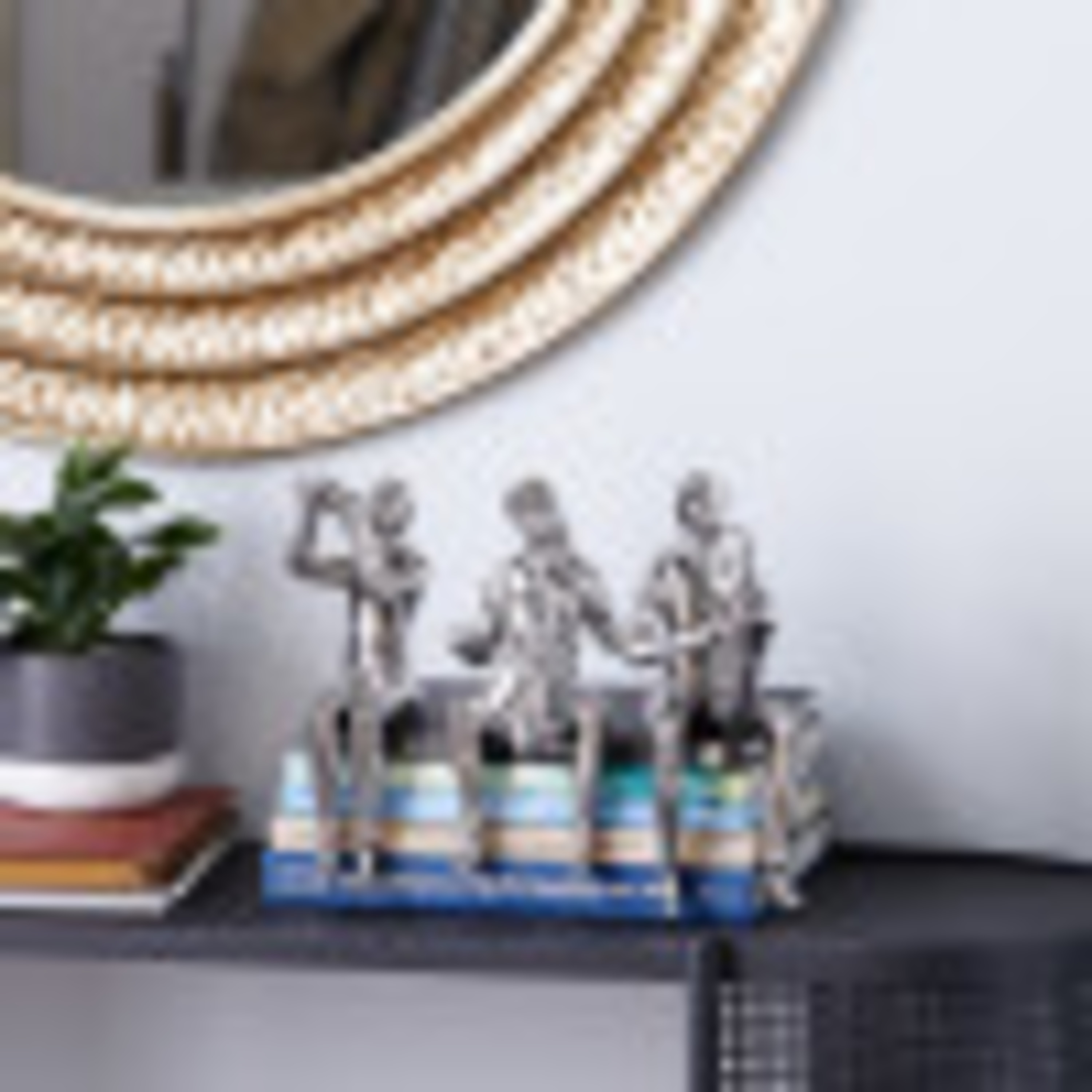 4"W, 9"H Silver Porcelain Shelf Sitting Musician Sculpture, by DecMode (3 Count)