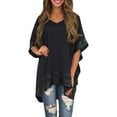 thumbnail image 3 of Women Sequin Spliced Short Sleeve V Neck Asymmetric Hem Shirt, 3 of 5