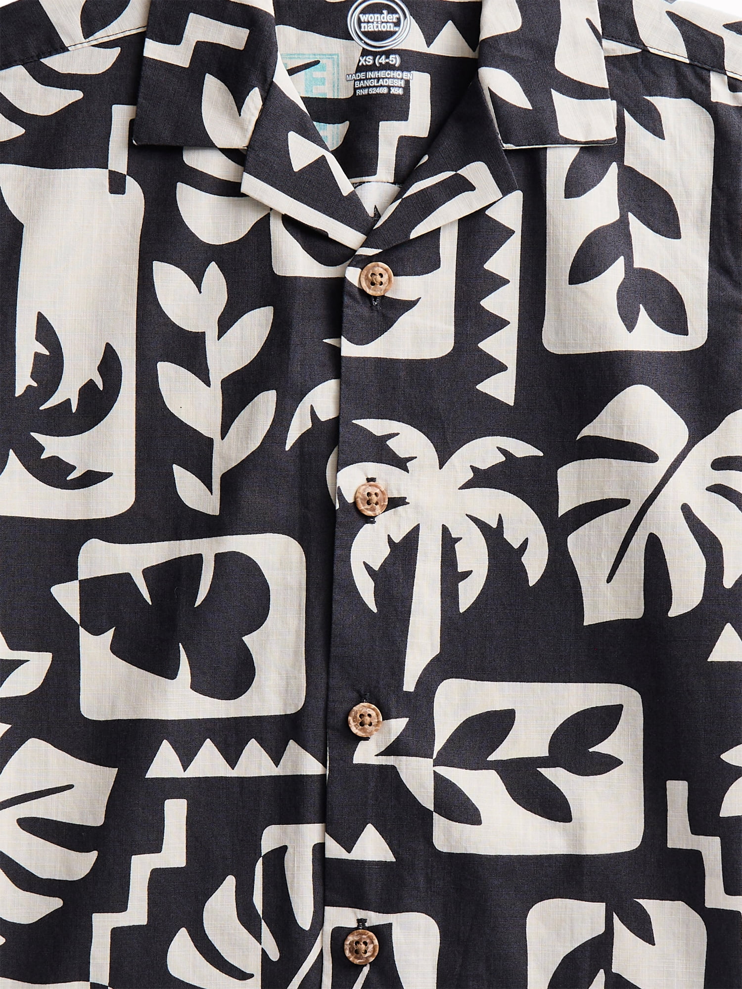 Wonder Nation Boys' Cotton Camp Shirt with Short Sleeves, Sizes 4-18 & Husky