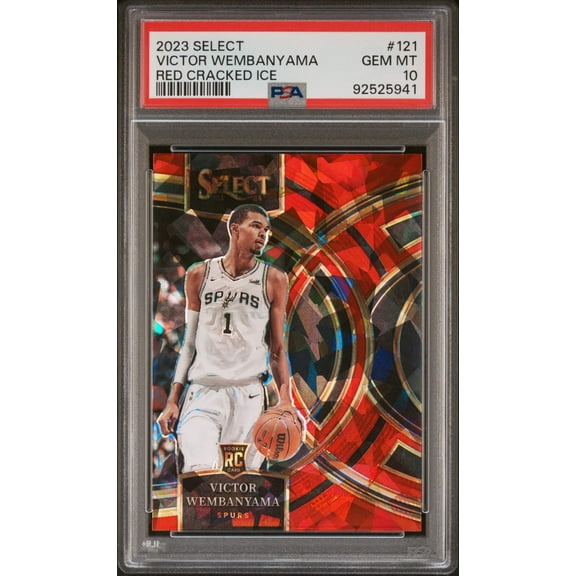 Graded 2023 Panini Select Victor Wembanyama #121 Red Cracked Ice Rookie RC Basketball Card PSA 10 Gem Mint