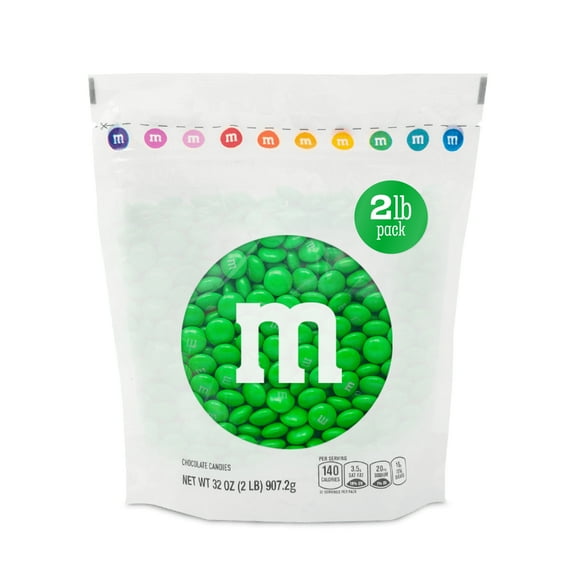 M&M'S World Green Milk Chocolate Candy 2lb Bag for Celebrations and Party Favors