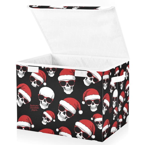 Christmas Skull Lidded Home Storage Bins Closet With Handle Stackable Foldable Oxford Fabric Storage Box for Bedroom Office