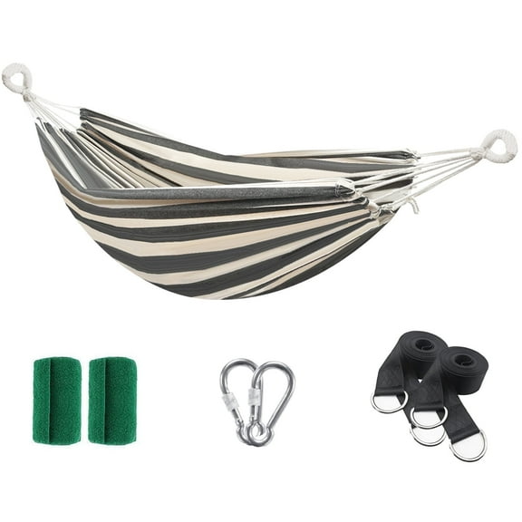 Double Hammock with Tree Swing Straps Holds 440lbs Capacity Hammock for Camping Outside Garden Outdoor Indoor Patio Backyard, Black White