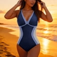thumbnail image 4 of jobturf Womens One Piece Swimsuits Trendy Cross Back Swim Bodysuits Summer Beach Vacation Bathing Suits Color Block Lace Up Swimwear S-XXL, 4 of 8
