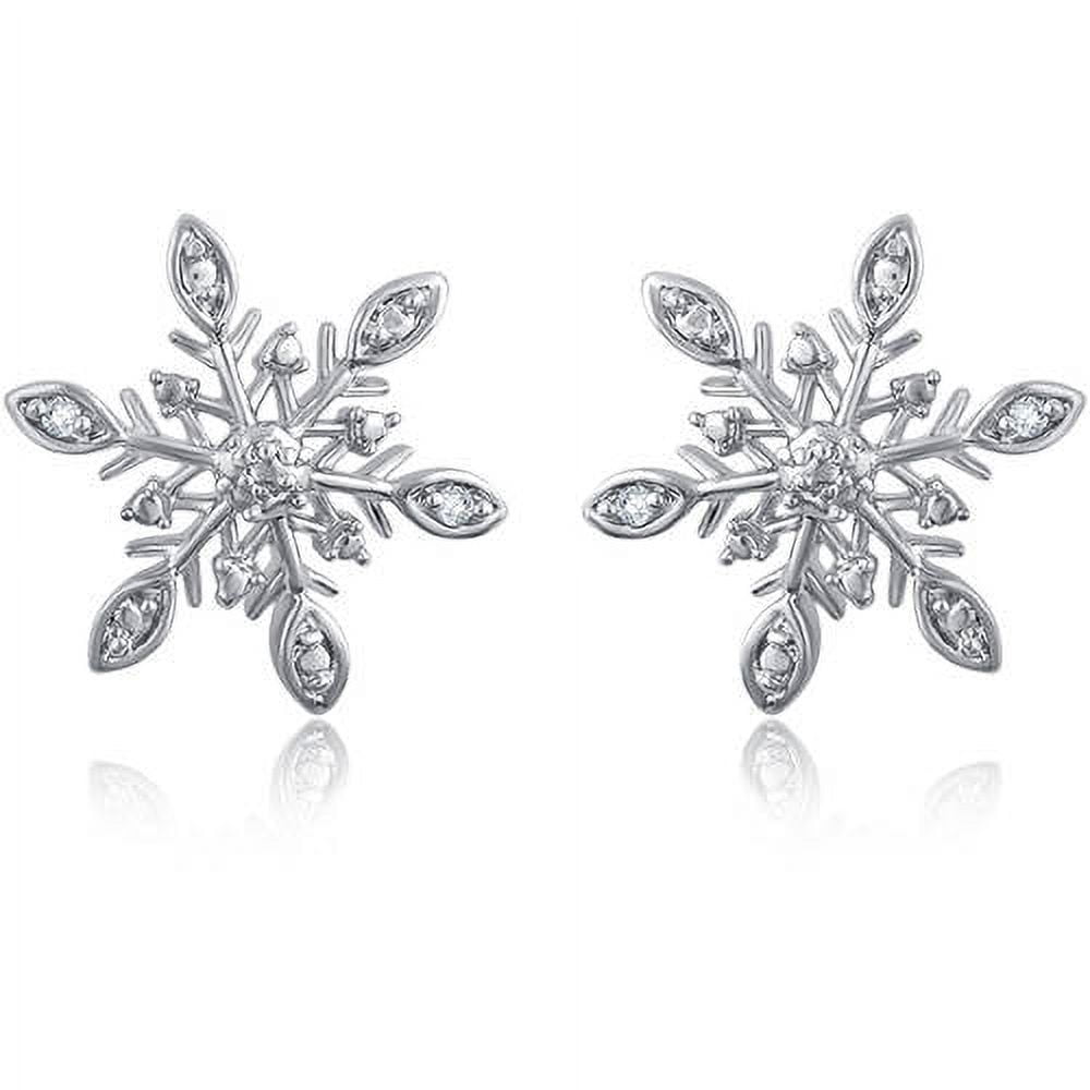 Rhodium Plated Brass Diamond Accent 3 Piece Fashion Jewelry Set with Snowflake Earrings and Pendant and Angel Pendant