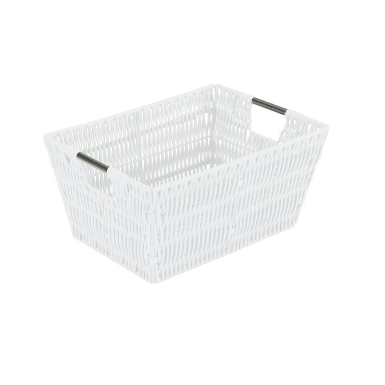 SIMPLIFY 4.5 in. x 6.5 in. White Small Shelf Storage Rattan Tote Basket  25454-WHITE - The Home Depot