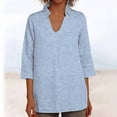 thumbnail image 2 of Vestidos Casuales Para Mujer, Blusas De Mujer De Moda Blusa holgada de lino con cuello en V, manga tres cuartos y botones decorativos para mujer., 2 of 6