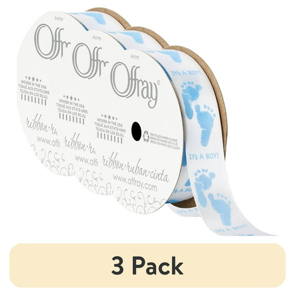 (3 pack) Offray Ribbon, Its A Boy Light Blue 7/8 inch Ribbon, 9 feet