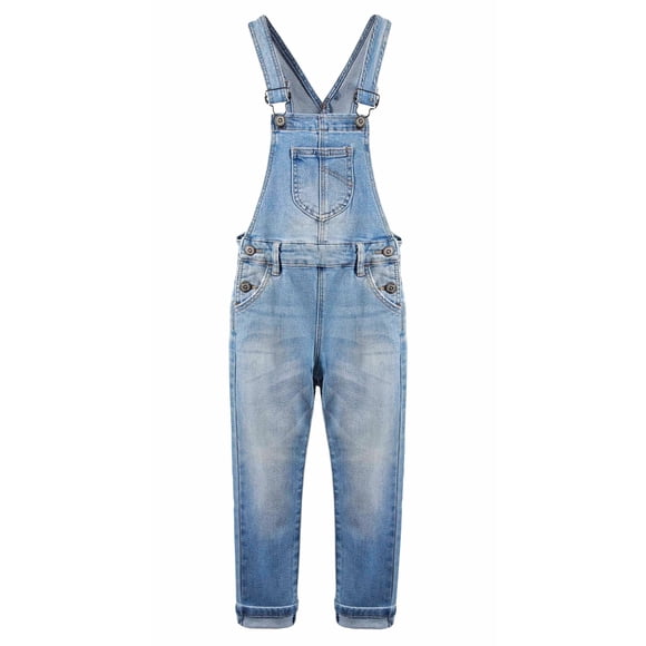 Overol Vaquero Desgastado de Algodón Roto Para Niñas, KIDSCOOL SPACE, Azul Claro,5-6 Años