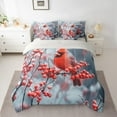 thumbnail image 3 of Manfei Merry Xmas 7 Pieces Bedding Comforter Set,Red Bird Cardinals Full Bedding Set,Red Christmas Berry Fitted Sheet Flat Sheet For Men Women,Luxury Bedroom Decor Reversible, 3 of 9